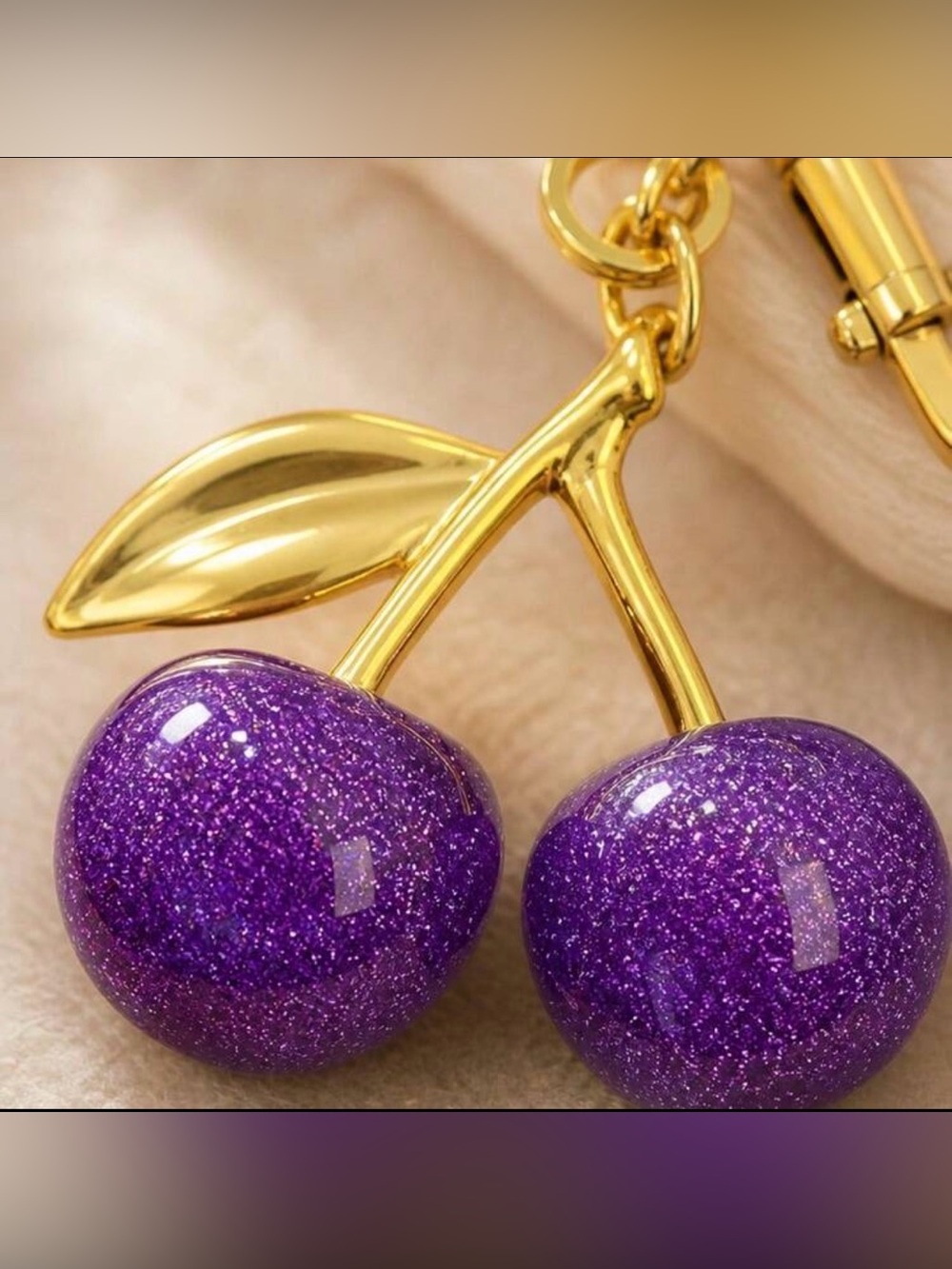 Purple & Gold Cherry Bag Charm - Picture 4 of 4